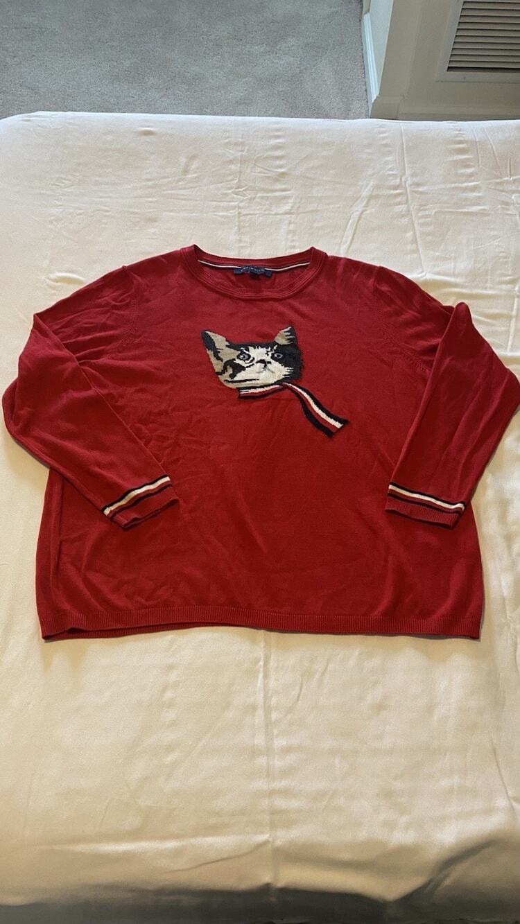 Tommy Hilfiger Women's Long Sleeve Blouse Size XXL 2XL Red with Cat Print Top